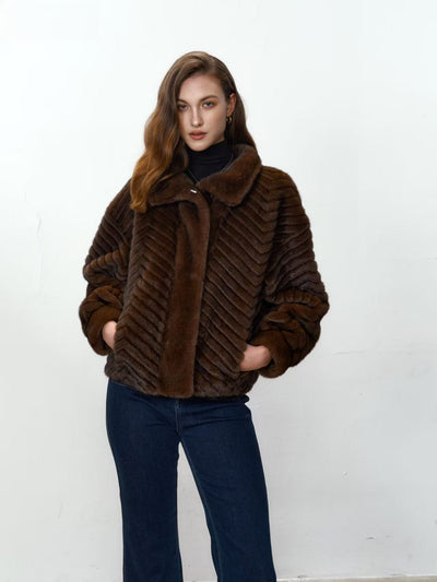 Cappotto in pelliccia a spina di pesce