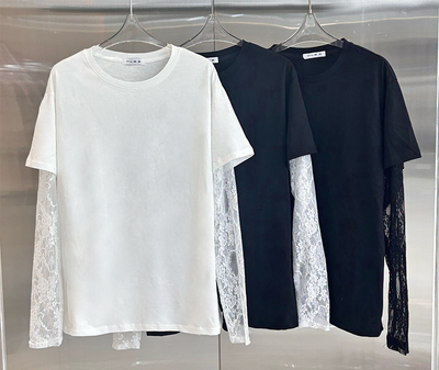 T-shirt a maniche lunghe con pizzo