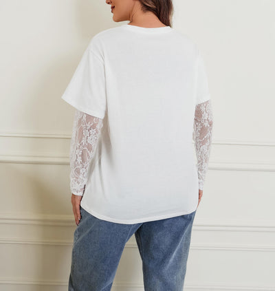 T-shirt a maniche lunghe con pizzo