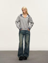 Felpa con mezzo zip e finta camicia