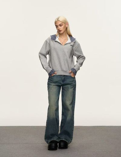 Felpa con mezzo zip e finta camicia