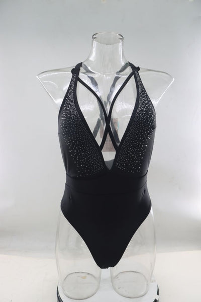 Costume da bagno intero da donna tinta unita con paillettes