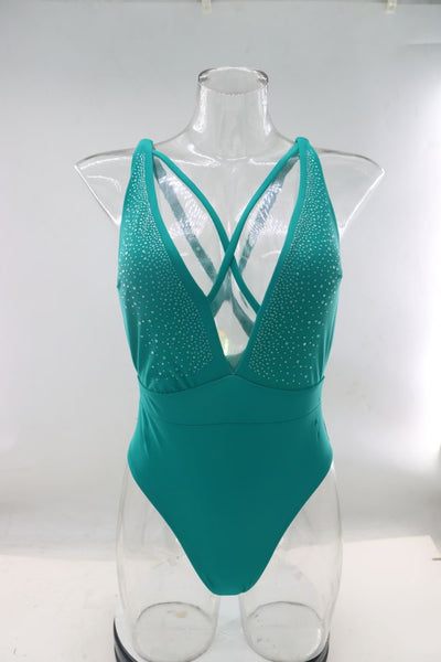Costume da bagno intero da donna tinta unita con paillettes