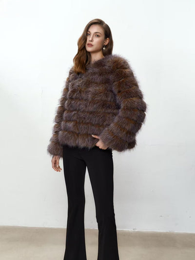 Cappotto peloso a righe screziate